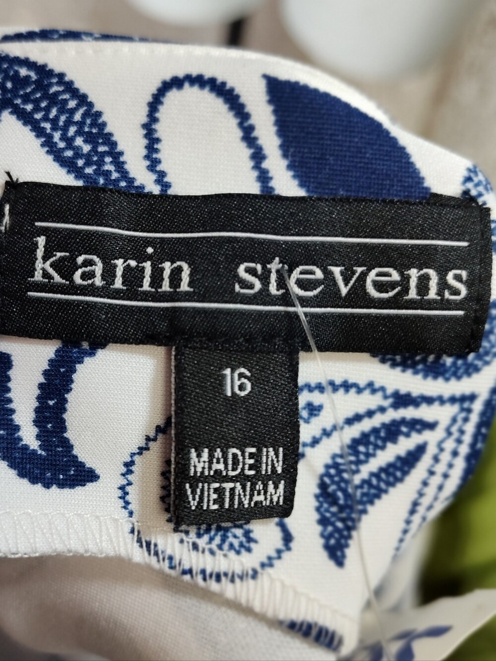 karin stevens White Dress with Navy Floral Panel
